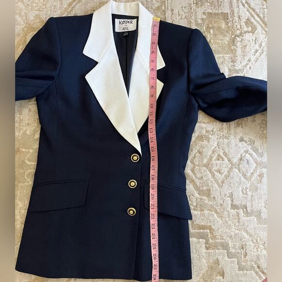 Vintage Kasper Navy White Skirt Suit Set Gold Buttons Blazer 80s Size 4 - Picture 9 of 15